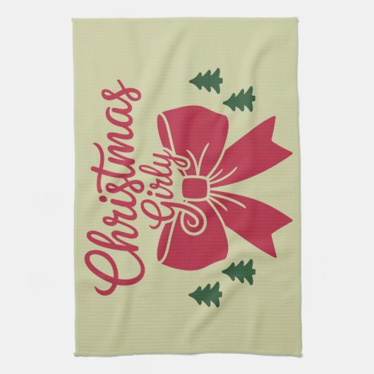 Kerst Girly Tree Bow esthetische cadeau voor haar Theedoek (Verticaal)