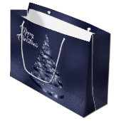 Kerst Glanzende Blauwe Ribbon Tree Sparkle Groot Cadeauzakje (Voorkant Gekanteld)