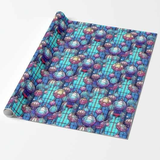 Kerst Glas in lood Bauble Pattern Cadeaupapier (Uitgerold)