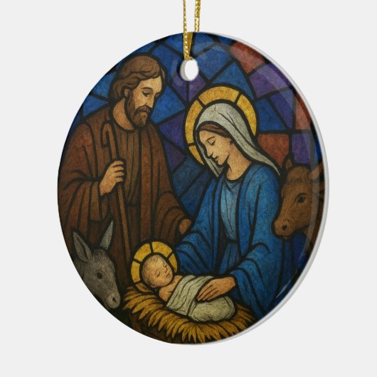 Kerst Glas in lood Geboorte Scène Keramisch Ornament (Links)