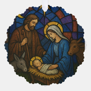 Kerst Glas in lood Geboorte Scène Ornament Kaart