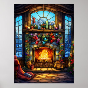 Kerst Glas in lood Poster