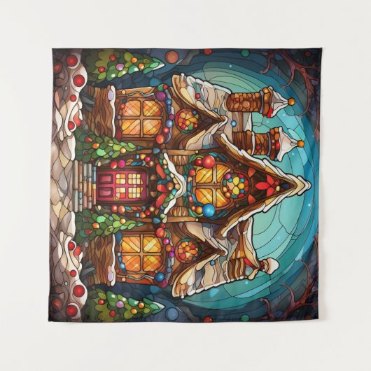 Kerst Glas in lood Tapestry Wandkleed (Voorkant (horizontaal))