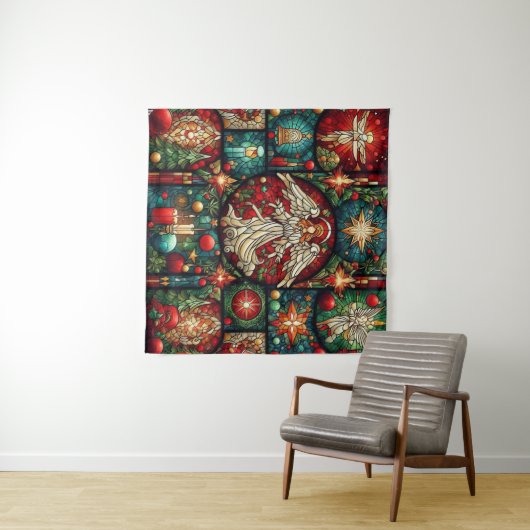 Kerst Glas in lood Tapestry Wandkleed (In Situ (horizontaal))