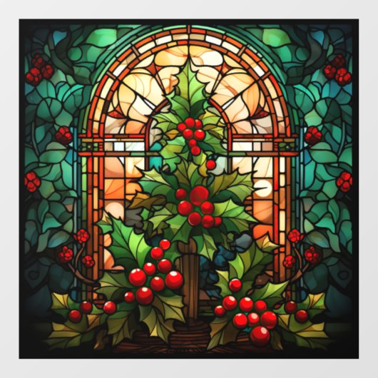 Kerst Glas in lood venster Cling Raamsticker (Vel)