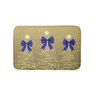 Kerst glinsterende bomen goud namaak navy strik badmat