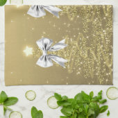 Kerst glinsterende bomen goud namaak zilveren boog theedoek (Gevouwen)