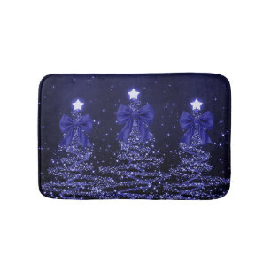 Kerst glinsterende bomen marineblauw namaak lint badmat