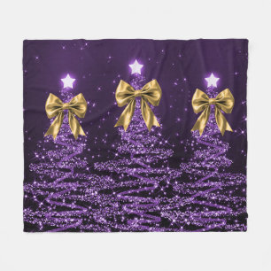 Kerst glinsterende bomen paarse nepbow van goud fleece deken