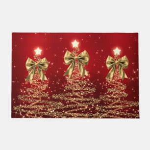 Kerst glinsterende bomen Rood Goud Neppe boog Deurmat