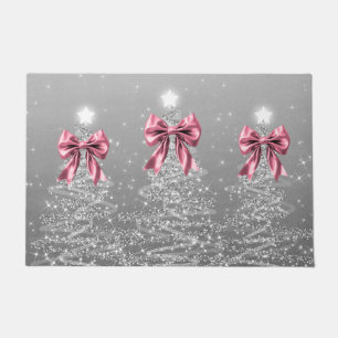 Kerst glinsterende bomen zilveren namaak roze stri deurmat