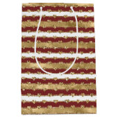 Kerst Glitter Gouden Rode Harten Stripes Medium Cadeauzakje (Voorkant)