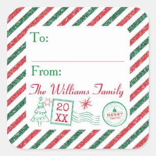 Kerst Glitter Luchtpost Postzegel Cadeau Labels