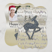 Kerst Glitter RENDIER Foto Kerstkaart (Voorkant / Achterkant)