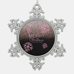 Kerst glitter roze sneeuwvlokken tin sneeuwvlok ornament