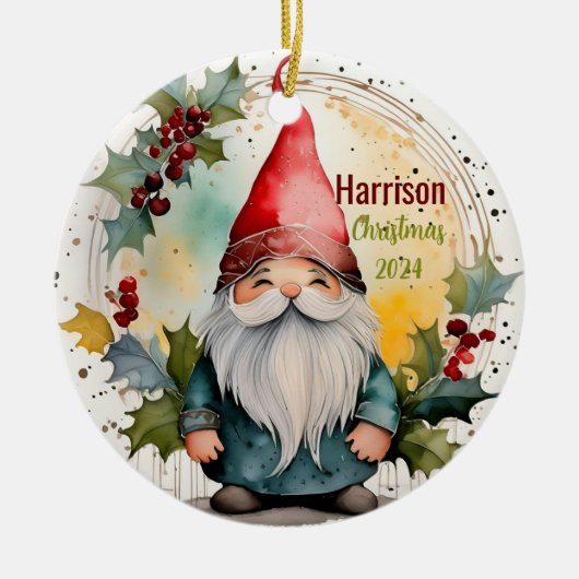Kerst Gnome Gepersonaliseerd Ornament (Voorkant)