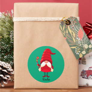 Kerst Gnome met een snoepriet Ronde Sticker