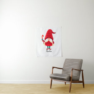 Kerst Gnome met een snoepriet Wandkleed