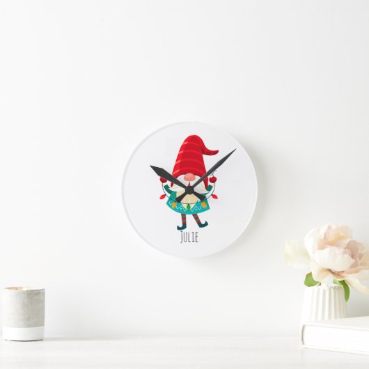 Kerst Gnome met kerstverlichting Ronde Klok (Huis)