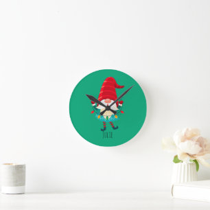 Kerst Gnome met kerstverlichting Ronde Klok