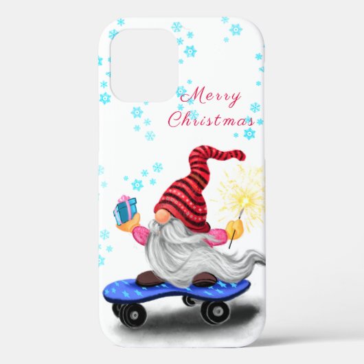 Kerst Gnome met Skateboard iPhone Case (Achterkant)