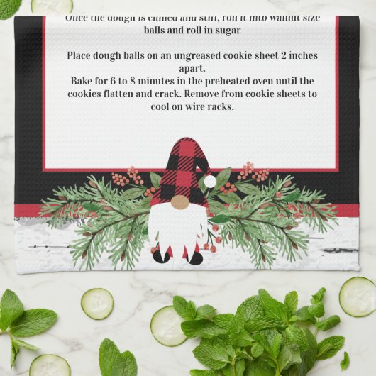 Kerst Gnome Rood Zwart Plaid Recept aandenken Theedoek (Gevouwen)