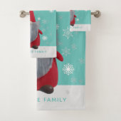 Kerst Gnome Sneeuwvlok Patroon Custom Aqua Blue Bad Handdoek (Insitu)