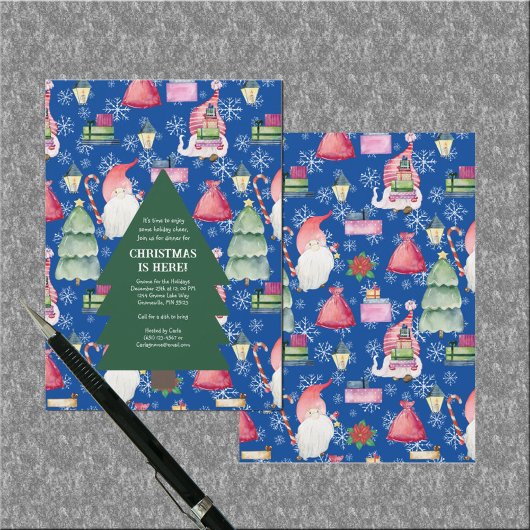 Kerst Gnome voor Feestdagen Tree Pattern Blauw Kaart
