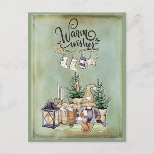 Kerst Gnome Warm Wensen Groet Feestdagenkaart (Voorkant)
