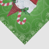 Kerst Gnome Witte Baard Pet in Stocking Green Tissuepapier (Detail)