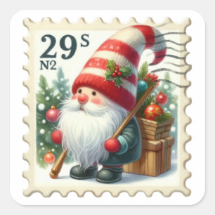 Kerst  Gnomen Postzegels Vierkante Sticker