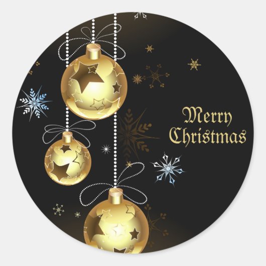 Kerst Golden Ornamenten Shiny Stars Zwart Ronde Sticker (Voorkant)
