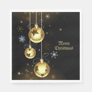 Kerst Golden Ornamenten Shiny Stars Zwart Servet