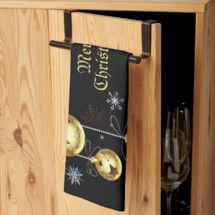 Kerst Golden Ornamenten Shiny Stars Zwart Theedoek