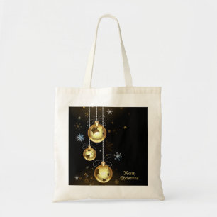 Kerst Golden Ornamenten Shiny Stars Zwart Tote Bag