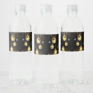 Kerst Golden Ornamenten Shiny Stars Zwart Waterfles Etiket