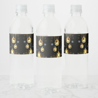 Kerst Golden Ornamenten Shiny Stars Zwart Waterfles Etiket