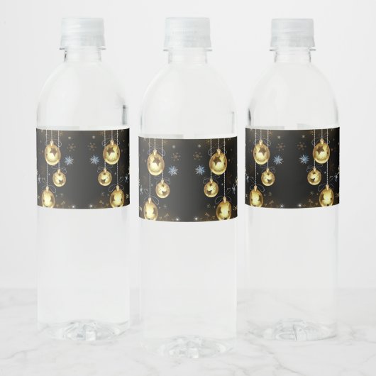 Kerst Golden Ornamenten Shiny Stars Zwart Waterfles Etiket (Flessen)