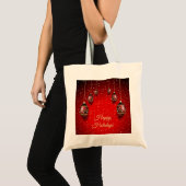 Kerst Golden Red Winter Feestdagen Elegant Tote Bag (Voorkant (product))