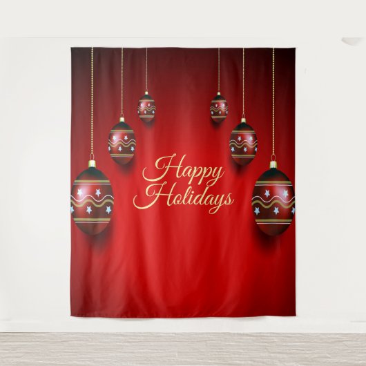 Kerst Golden Red Winter Feestdagen Elegant Wandkleed (Voorkant)