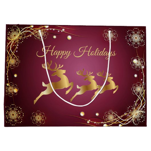 Kerst Golden Reindeers Rode Roze Elegant Groot Cadeauzakje (Achterkant)