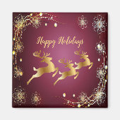 Kerst Golden Reindeers Rode Roze Elegant Magneet (Voorkant)