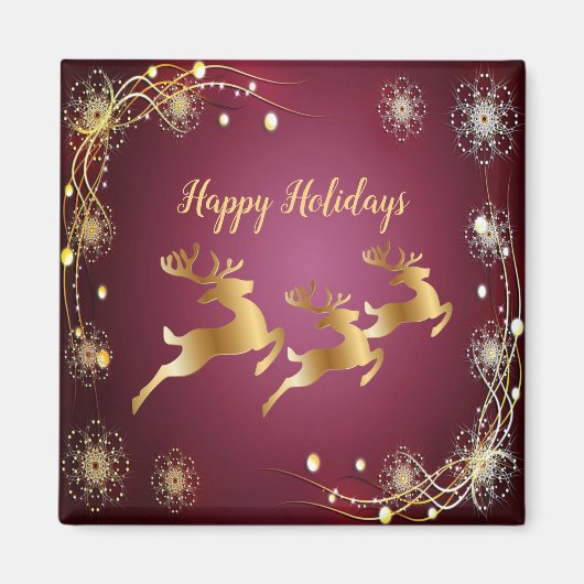 Kerst Golden Reindeers Rode Roze Elegant Magneet (Voorkant)