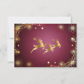 Kerst Golden Reindeers Rode Roze Elegant RSVP Kaartje (Achterkant)