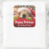 Kerst Golden Retriever Dog Aangepaste naam Vierkante Sticker (Tas)