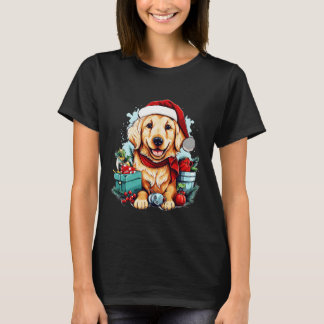 Kerst Golden Retriever Grafisch Feestelijk Gouden T-shirt