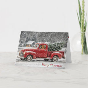 Kerst Golden Retriever in een retro pick-uptruck Kaart