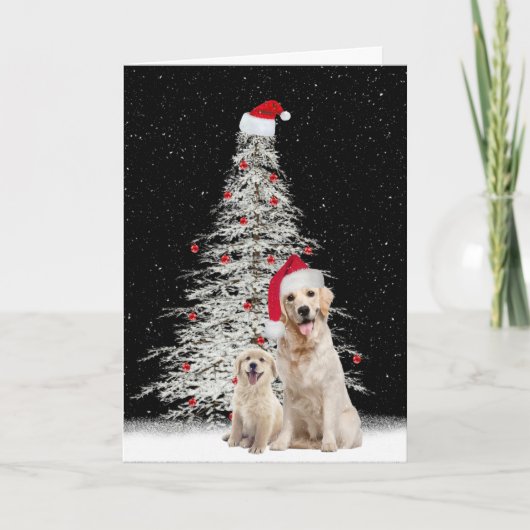 Kerst Golden Retriever met boom Feestdagen Kaart (Voorkant)