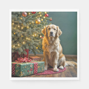 Kerst Golden Retriever met geschenken Servet