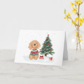 Kerst Goldendoodle Hond Kaart (Gele Bloem)